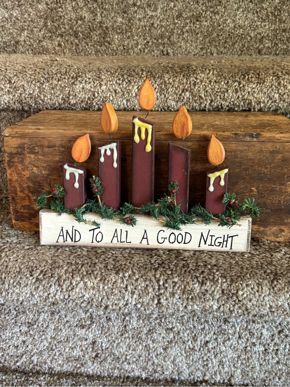 Wooden Holiday Candle Display - Red and Orange - 